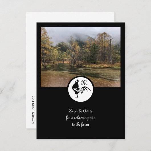 Black Rooster Silhouette Silhouette Monogram Foto Uitnodiging Briefkaart (Voorkant / Achterkant)