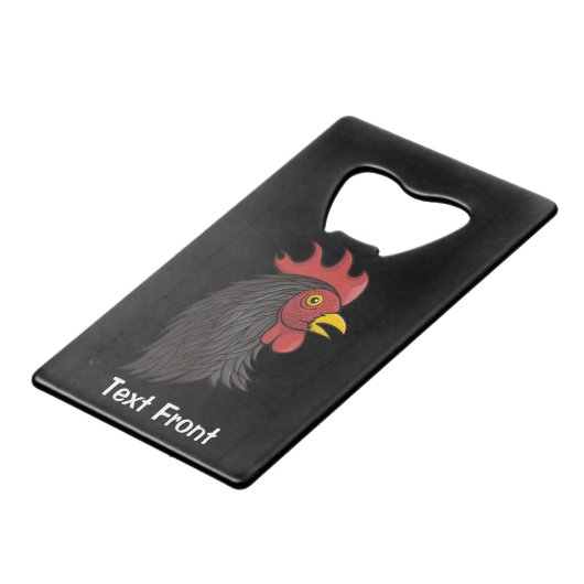 Black Rooster's kop Creditkaart Flessenopener (Voorkant Gekanteld)