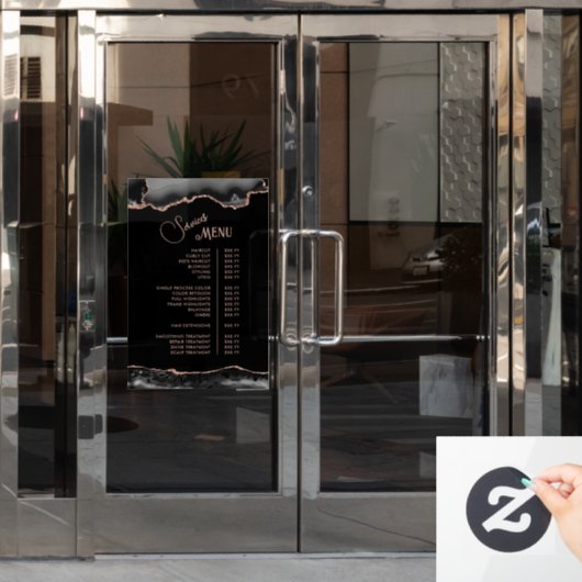 Black Rose Gold Agate Diensten Menu Raamsticker (Kantoordeur)