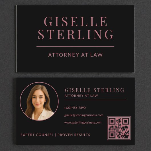 Black Rose Gold Attorney Photo QR Code Visitekaartje