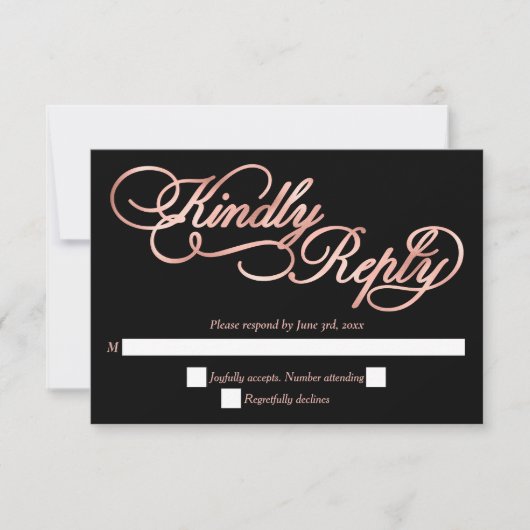 Black & Rose Gold Calligraphy Formal Wedding RSVP (Voorkant)