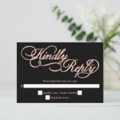 Black & Rose Gold Calligraphy Formal Wedding RSVP Kaartje (Staand voorkant)