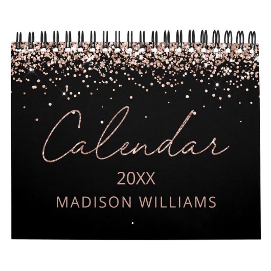 Black Rose Gold Glitter Elegant Modern Script 2026 Kalender (Hoes)