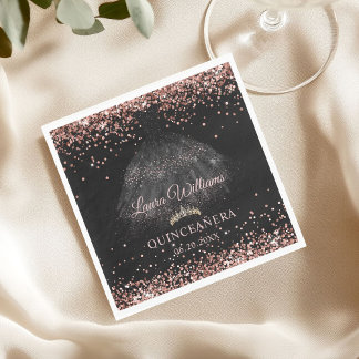 Black & Rose Gold Glitter Princess Quinceañera  Servet