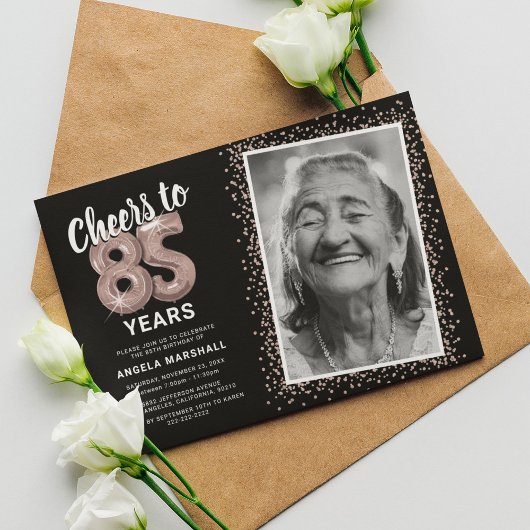 Black Rose Gold Proost op 85 Jaar Uitnodiging