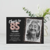 Black Rose Gold Proost op 85 Jaar Uitnodiging (Staand voorkant)