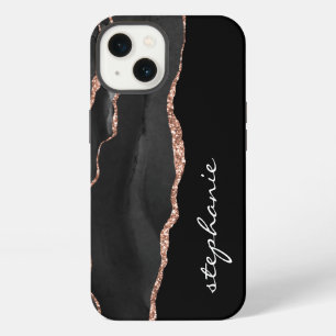 Black Rose Goud Waterverf Agate Gepersonaliseerd iPhone 13 Hoesje