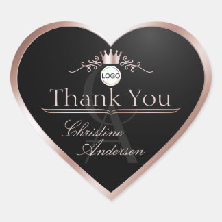 Black Rose Gouden Frame Logo en Monogram Bedankt Hart Sticker
