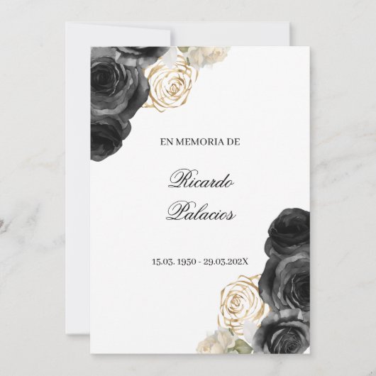 black rose obituary spanish invitation  bedankkaart (Voorkant)