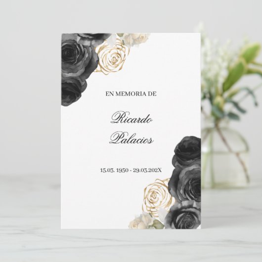 black rose obituary spanish invitation  bedankkaart (Staand voorkant)