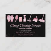Black & Rose pink Glitter Classy Cleaning Services Visitekaartje (Voorkant)