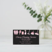 Black & Rose pink Glitter Classy Cleaning Services Visitekaartje (Staand voorkant)