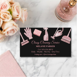 Black & Rose pink Glitter Classy Cleaning Services Visitekaartje