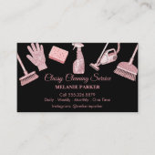 Black & Rose pink Glitter Classy Cleaning Services Visitekaartje (Voorkant)