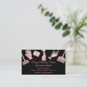 Black & Rose pink Glitter Classy Cleaning Services Visitekaartje (Staand voorkant)