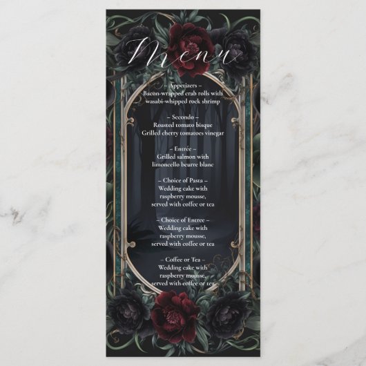 Black Roses Floral Gothic Halloween Wedding Menu (Voorkant)