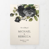Black Roses Floral Photo Collage Cream Wedding Drieluik Uitnodiging (Cover)