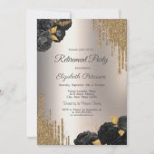 Black Roses Glitter Drips Ivory Retirement Party Kaart (Voorkant)