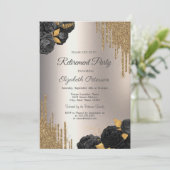 Black Roses Glitter Drips Ivory Retirement Party Kaart (Staand voorkant)