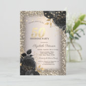Black Roses,Lights Glitter Frame 50th Birthday Kaart (Staand voorkant)