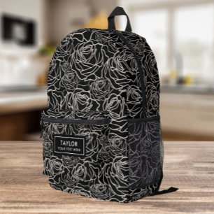 Black Roses Motif Black en Blanc Bedrukte Rugzak