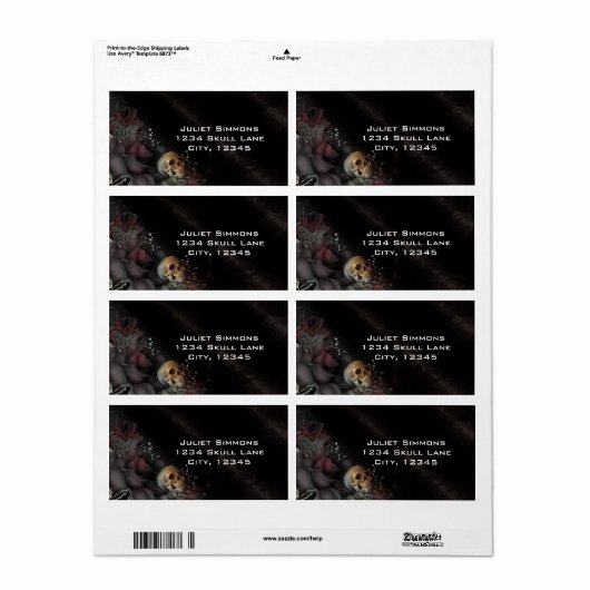 Black Roses + Skull Gothic Goth Fantasy Magic Etiket (Full Sheet)