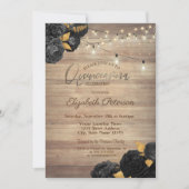 Black Roses,String Lights,Wood Texture Quinceañera Kaart (Voorkant)