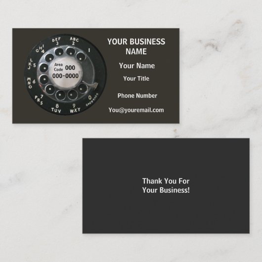Black Rotary Phone Dial Visitekaartje (Voorkant / Achterkant)