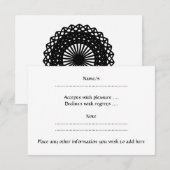 Black Round Lace Style Pattern. RSVP Kaartje (Voorkant / Achterkant)