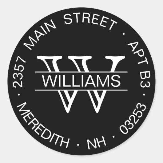 Black Round Return Address Label SJABLOON (Voorkant)