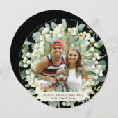 Black Round Snowberry+Eucalyptus Kerstmis Wreate Feestdagenkaart (Voorkant / Achterkant)