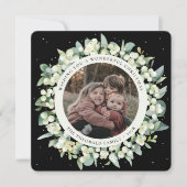 Black Round/Square Snowberry+Eucalyptus Photo Feestdagenkaart (Voorkant)