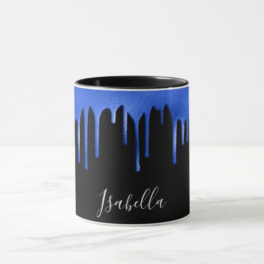 Black royal blue glitter drift name script mok (Midden)