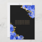 Black Royal Blue Glitter Floral Quinceanera Kaart (Achterkant)