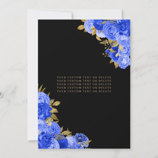 Black Royal Blue Glitter Floral Quinceanera Kaart (Achterkant)