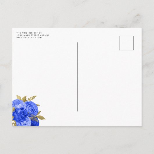 Black Royal Blue Glitter Floral Quinceanera Uitnodiging Briefkaart (Achterkant)