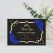 Black Royal Blue Gold Quinceanera Bedankkaart (Staand voorkant)