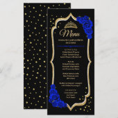 Black Royal Blue Gold Quinceanera Menu (Voorkant / Achterkant)