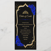Black Royal Blue Gold Quinceanera Programmakaart (Achterkant)