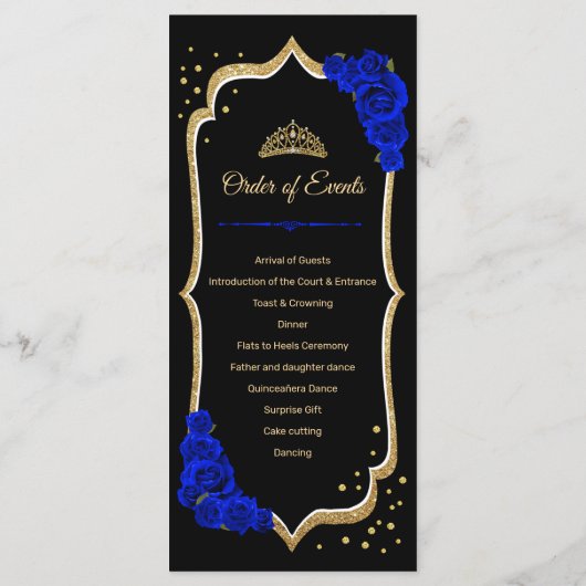 Black Royal Blue Gold Quinceanera Programmakaart (Achterkant)