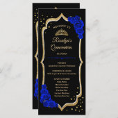 Black Royal Blue Gold Quinceanera Programmakaart (Voorkant / Achterkant)
