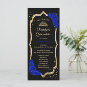 Black Royal Blue Gold Quinceanera Programmakaart (Staand voorkant)