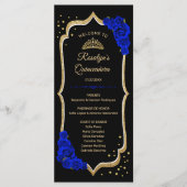 Black Royal Blue Gold Quinceanera Programmakaart (Voorkant)