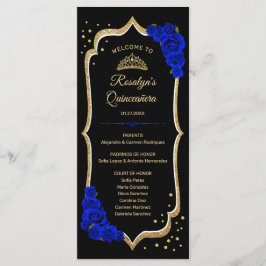 Black Royal Blue Gold Quinceanera Programmakaart