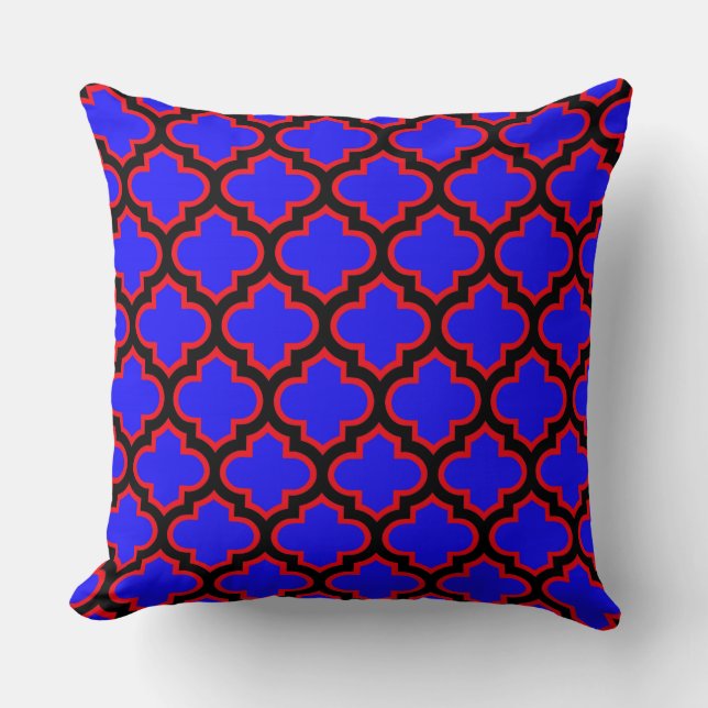 Black Royal Blue Quatrefoil Trellis Pillow Kussen (Voorkant)