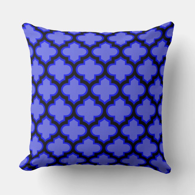 Black Royal Blue Quatrefoil Trellis Pillow Kussen (Voorkant)
