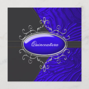Black Royal Blue Zebra Quinceanera Kaart