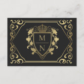 Black Royal Fantasy Monogram Huwelijk RSVP Informatiekaartje (Achterkant)