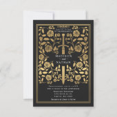 Black Royal Medieval Gold Sword Wedding Invitation Kaart (Voorkant)