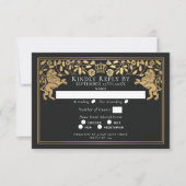 Black Royal Medieval Lion Wedding RSVP Kaartje (Voorkant)